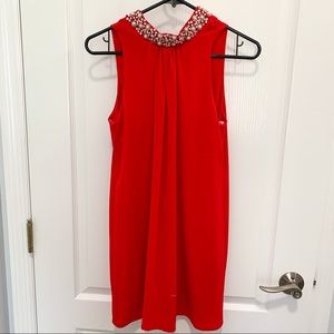 Pearl Collar Red Dress
